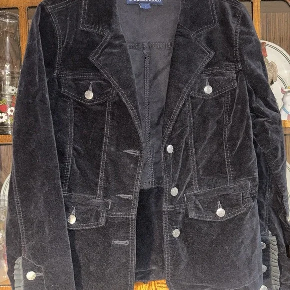 Bandolino Blu Military Jacket Womens‎ Small Black Velvet Metal Buttons Pockets - Picture 5 of 7